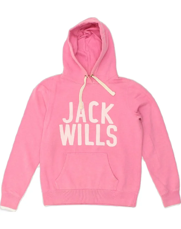 JACK WILLS Womens Graphic Hoodie Jumper UK 12 Medium  Pink Cotton