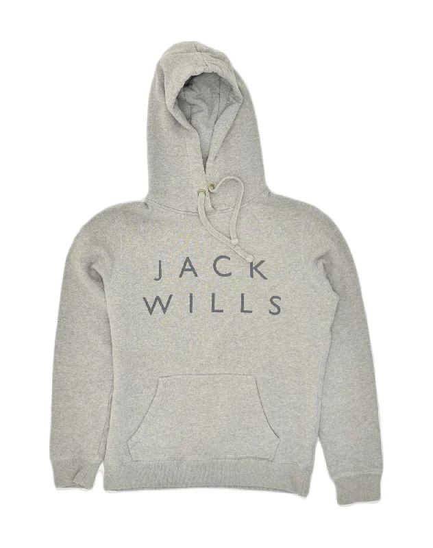 JACK WILLS Womens Graphic Hoodie Jumper UK 8 Small  Grey Cotton