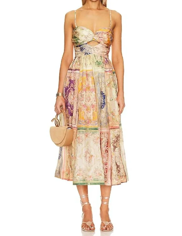 August Tie Front Midi Dress In Floral Patch