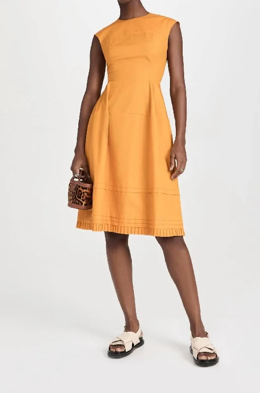 Sleeveless Dress With Flared Skirt In Light Orange