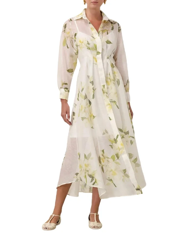 Harmony Draped Shirt Dress In Ivory Magnolia