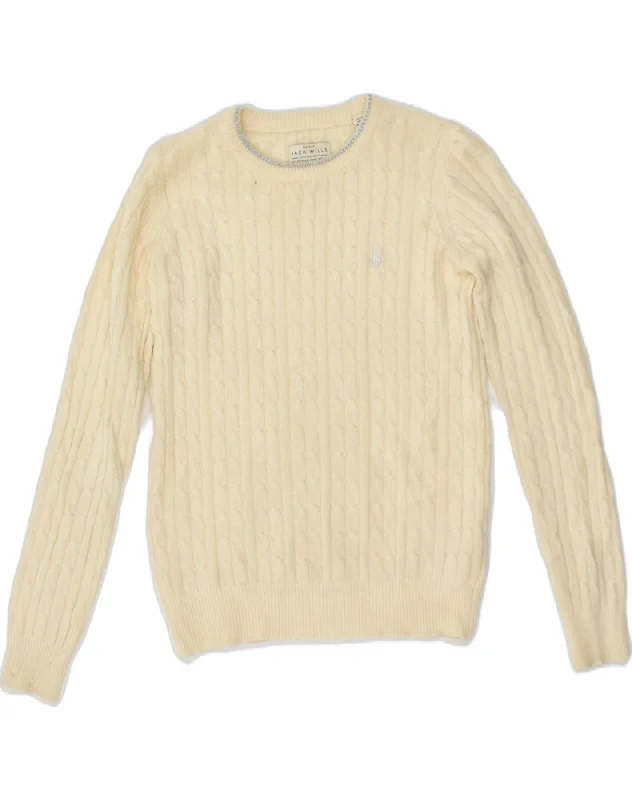 JACK WILLS Womens Crew Neck Jumper Sweater UK 10 Small Beige Wool