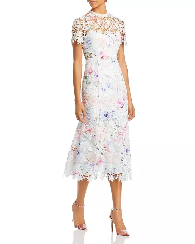 Jasmine Lace Midi Dress In Watercolor Bouquet