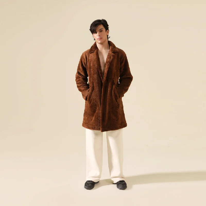 Plush Comfort Long Fur Unisex Coat - Brown