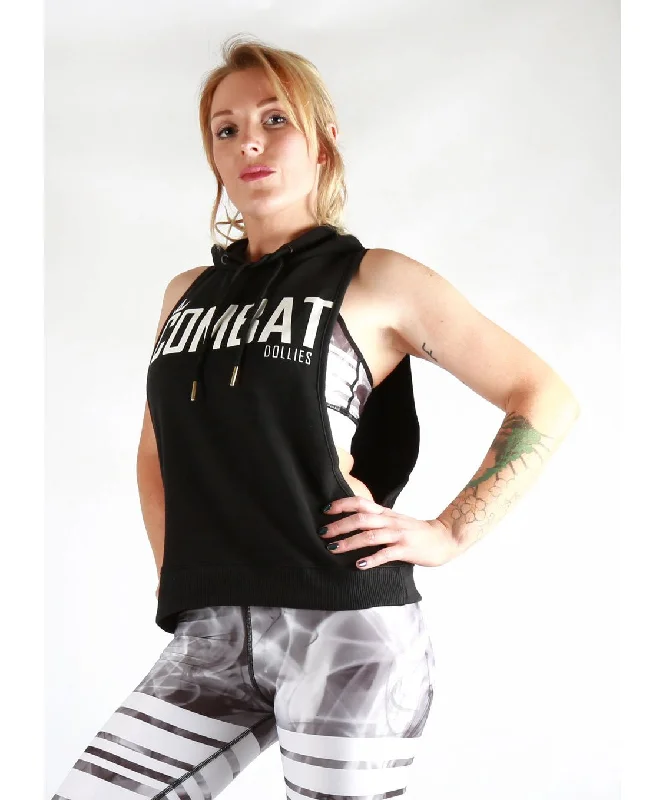 Combat Dollies Black Deep Cut Sleeveless Hoodie