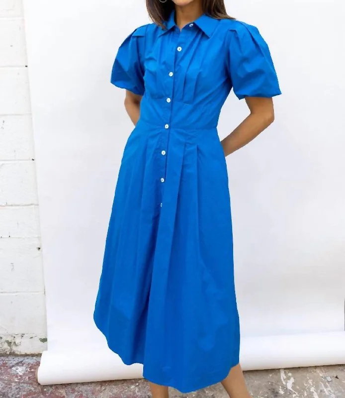 Tasha Poplin Midi Dress In Tranquil Blue