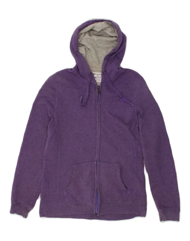 CHAMPION Womens Zip Hoodie Sweater UK 14 Medium Purple Cotton