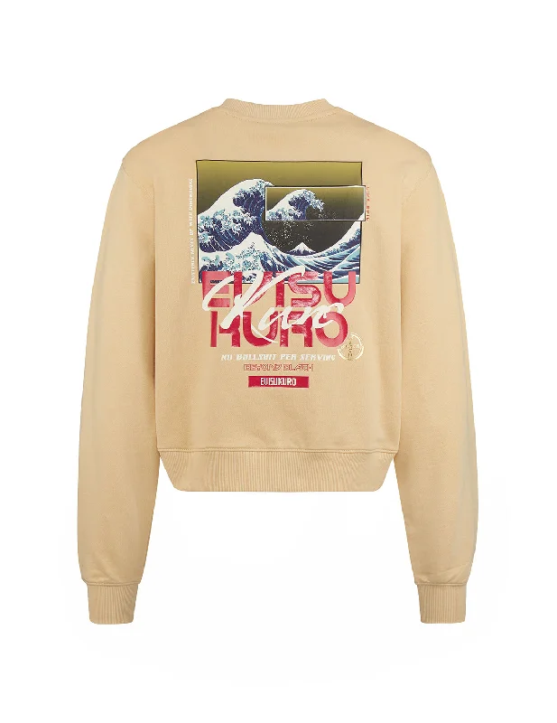 Ukiyo-E and Seagull Print Cropped Sweatshirt