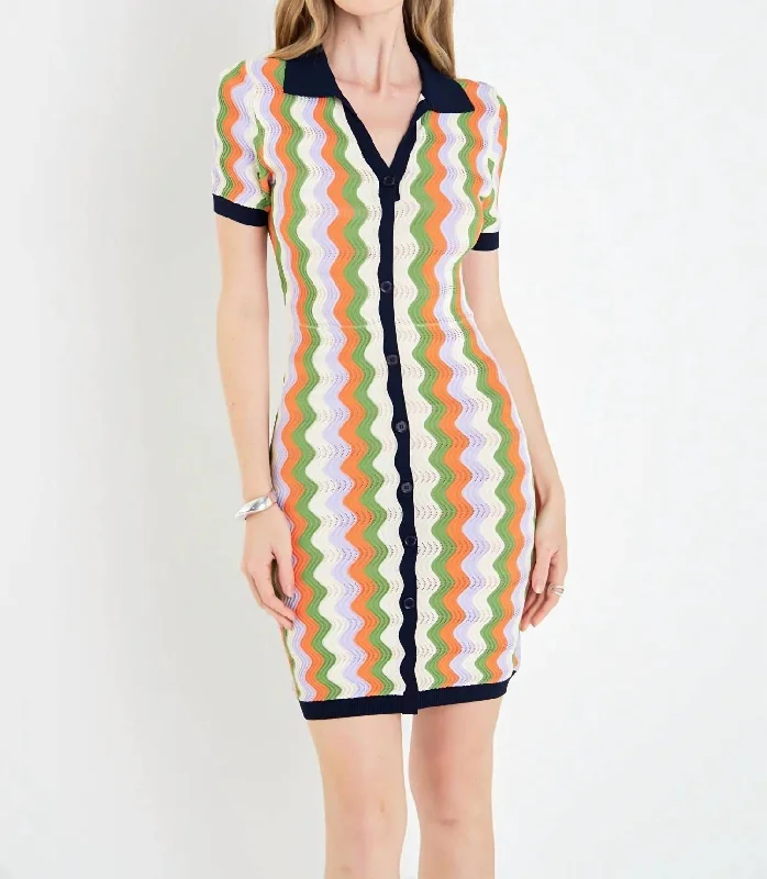 Wavy Stripes Knit Mini Dress In Multi