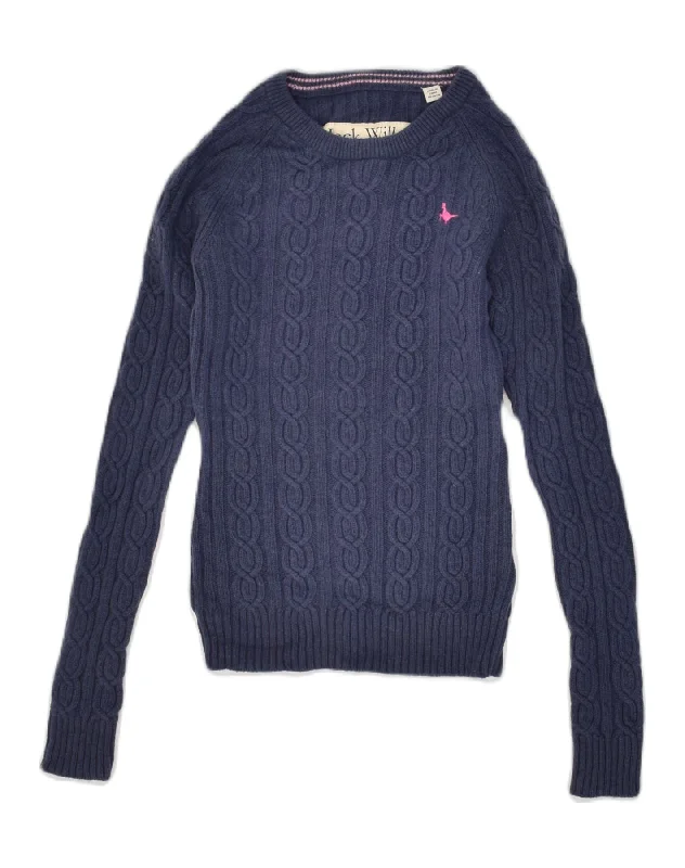 JACK WILLS Womens Boat Neck Jumper Sweater UK 8 Small Navy Blue Lambswool