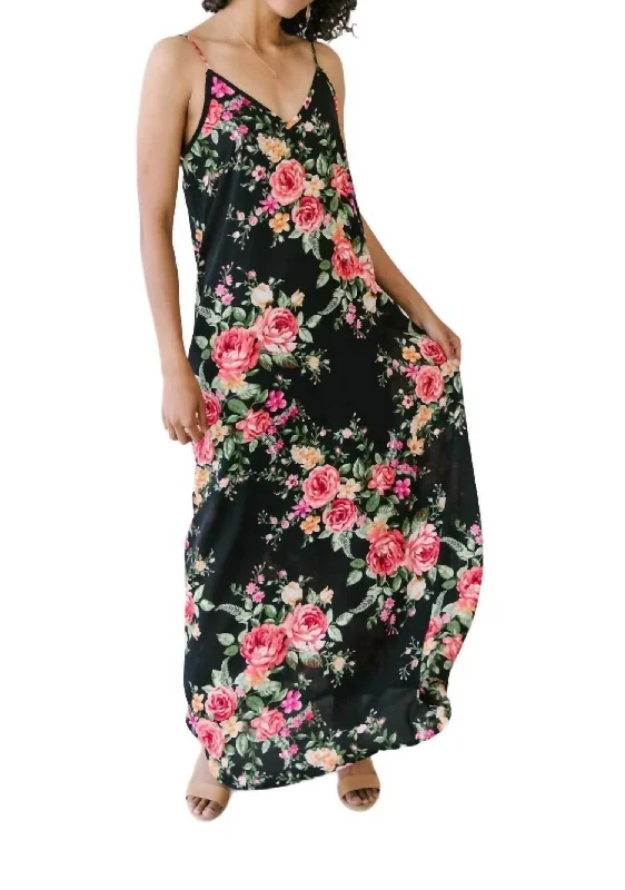 Stuck With Me Floral Maxi Dress In Black