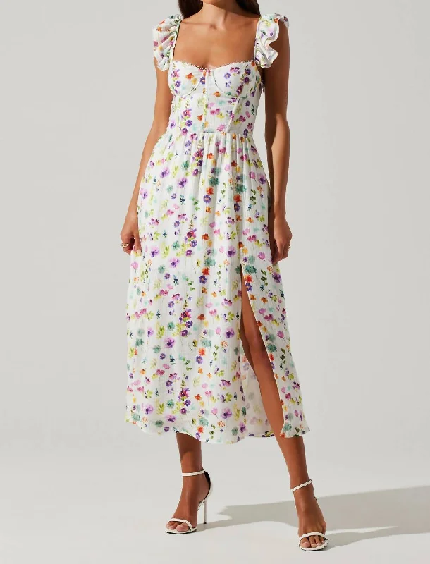 Wedelia Bustier Midi Dress In Cream/purple Floral