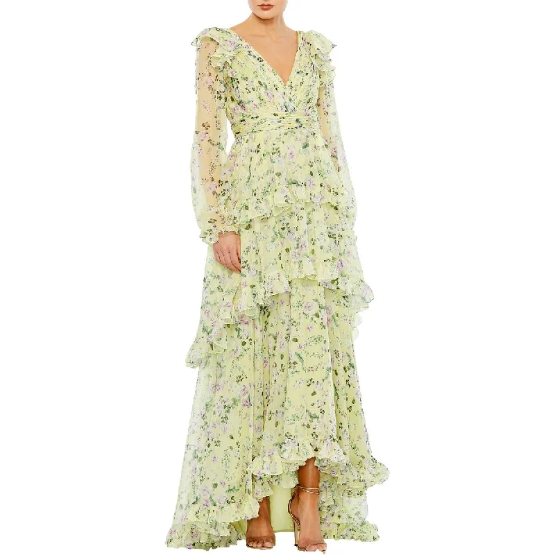 Womens Chiffon Floral Print Maxi Dress