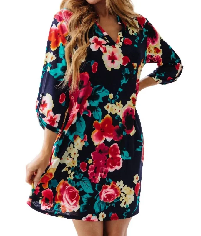 Moonlit Garden Floral Mini Dress In Multi