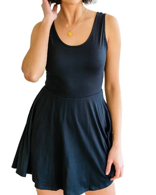 Effortless In Ebony Sleeveless Skort Dress In Black