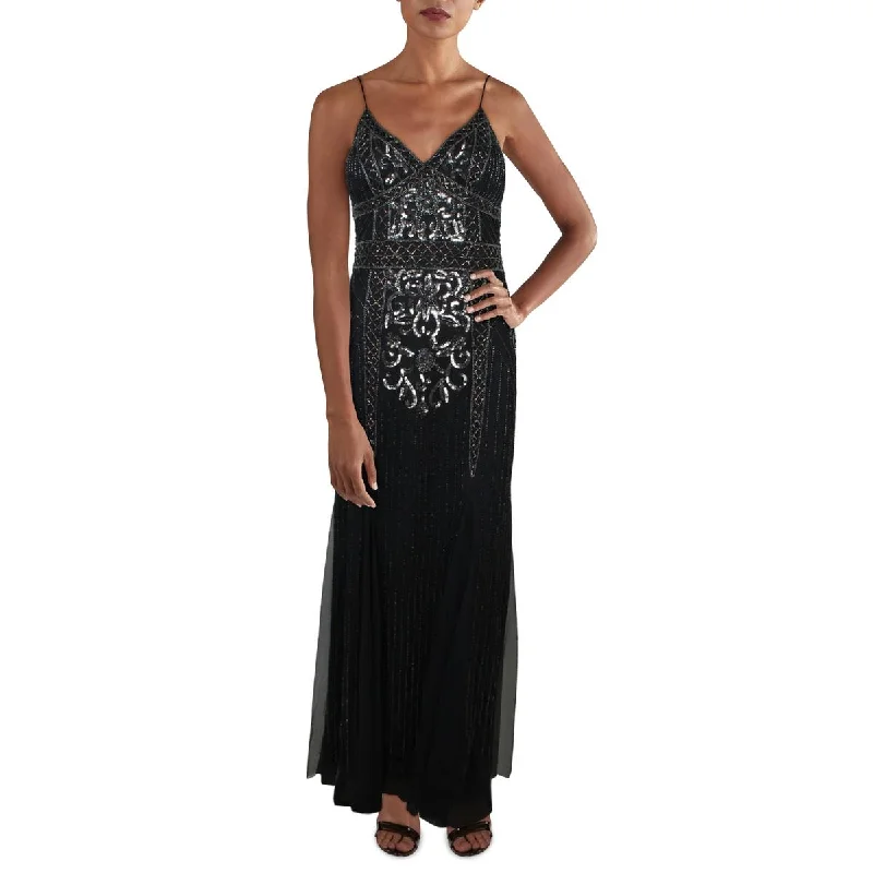 Juniors Womens Beaded Sequin Evening Dress