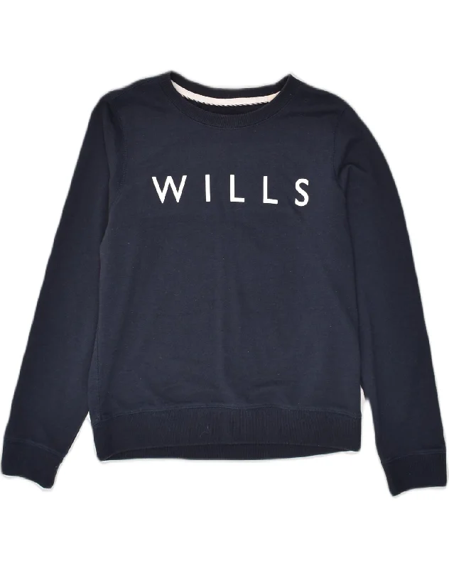 JACK WILLS Womens Graphic Sweatshirt Jumper UK 10 Small Navy Blue Cotton