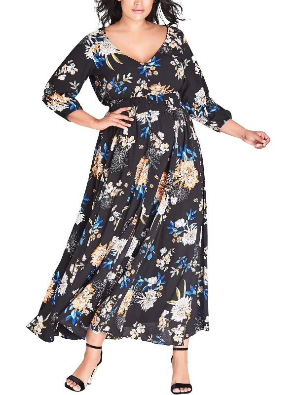 Plus Womens Full Length Floral Print Maxi Dress