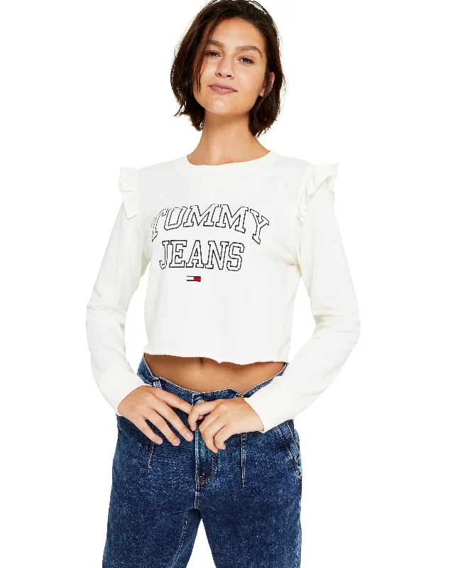 Tommy Jeans Womens Cropped Ruffle Trim Sweatshirt