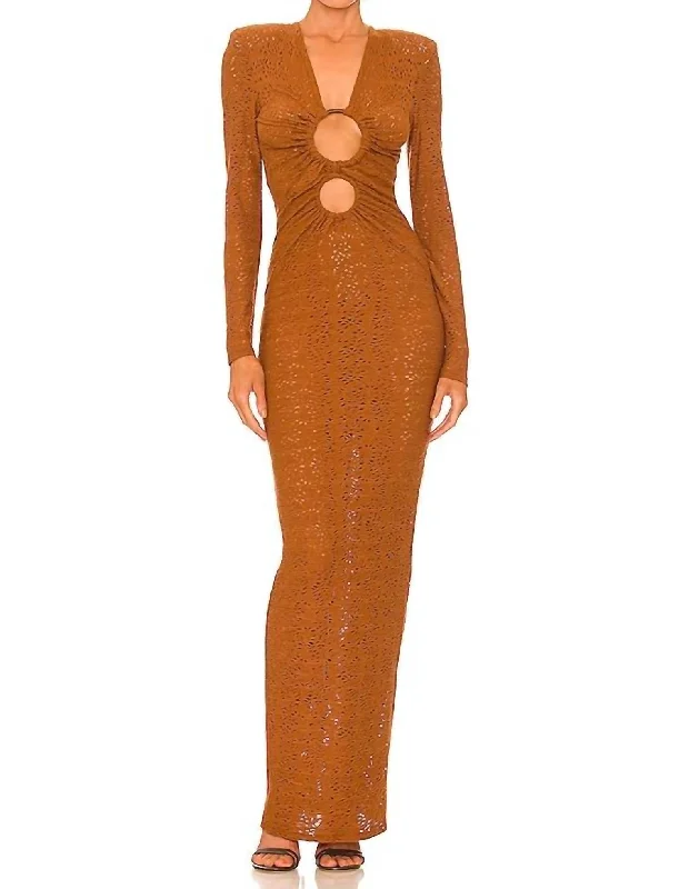 Mayan Plunge Dress In Copper