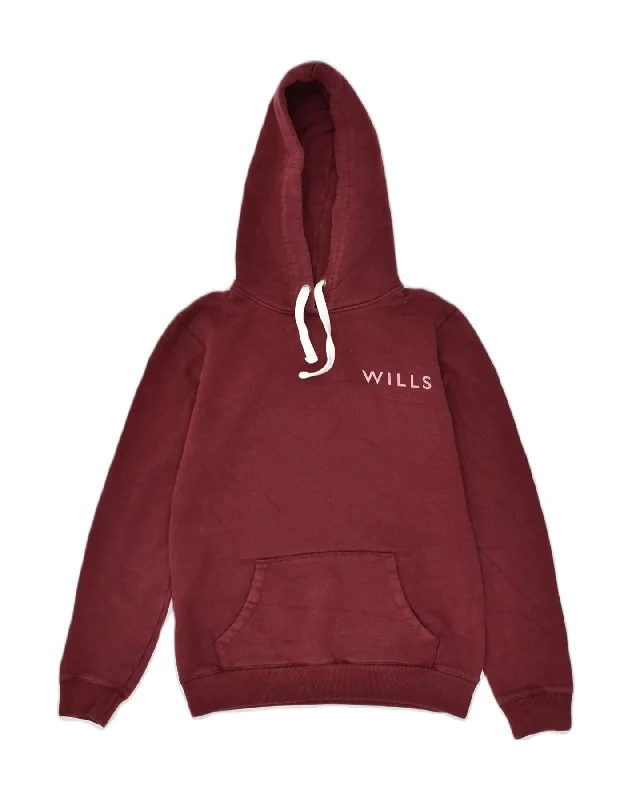 JACK WILLS Womens Graphic Hoodie Jumper UK 8 Small Maroon Cotton