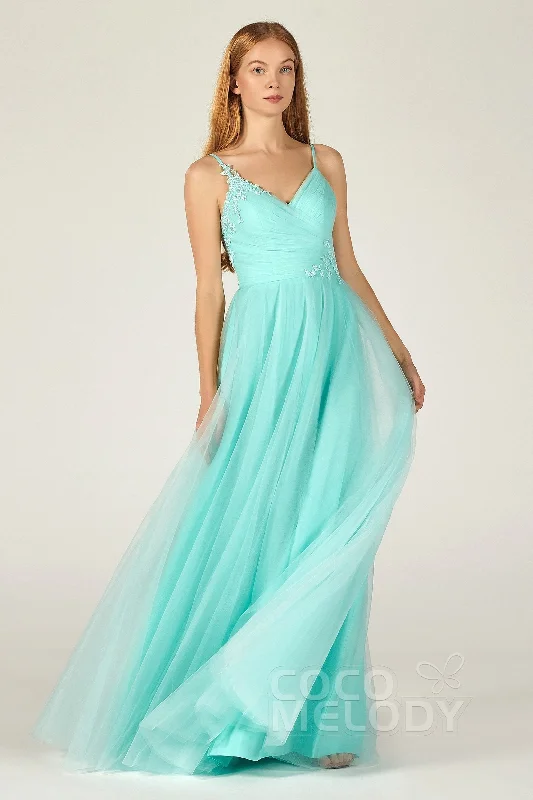 A-Line Floor Length Tulle Bridesmaid Dress CB0383