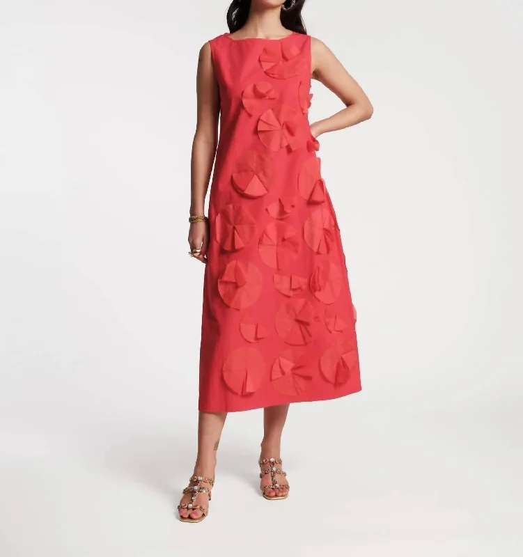 Origami Flower Dress In Red