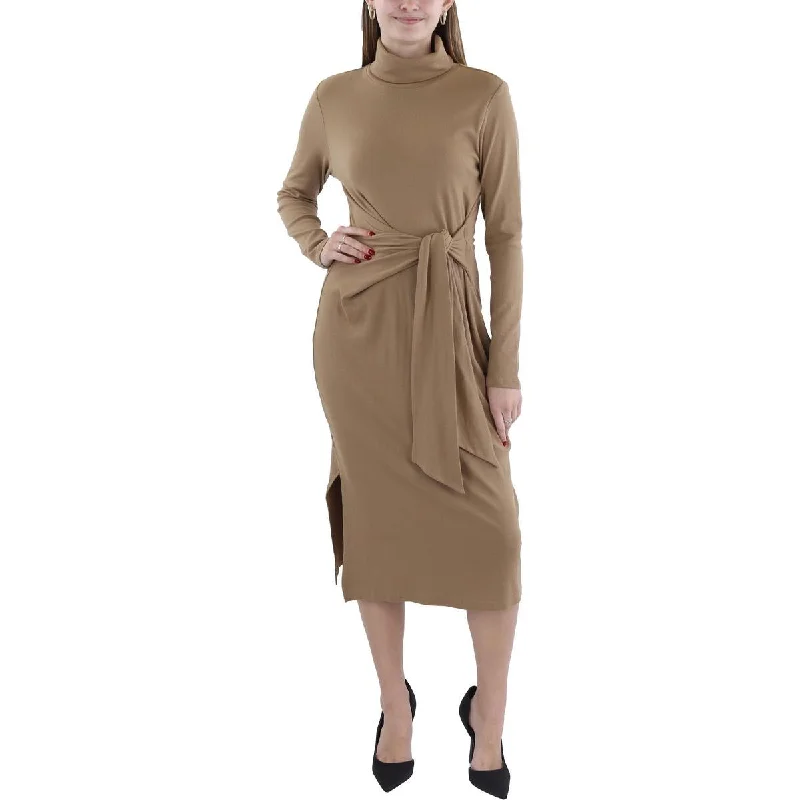 Womens Tie-Front Long Sleeve Sweaterdress