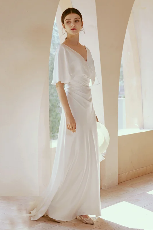 Sheath-Column Floor Length Satin Wedding Dress CW2668