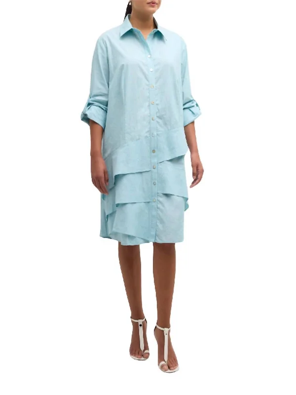 Jenna Oxford Dress In Light Teal