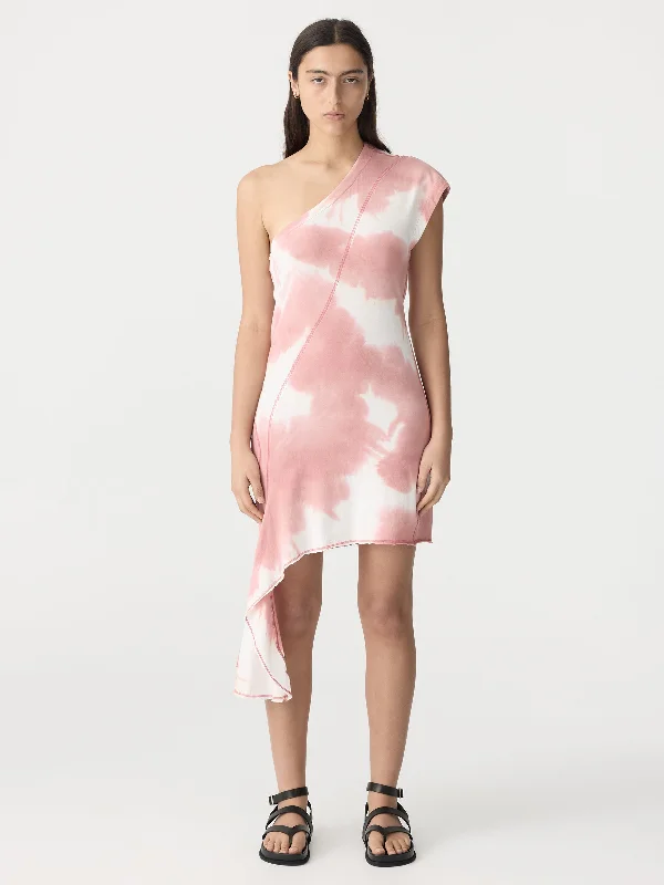 pink burst mini one shoulder dress