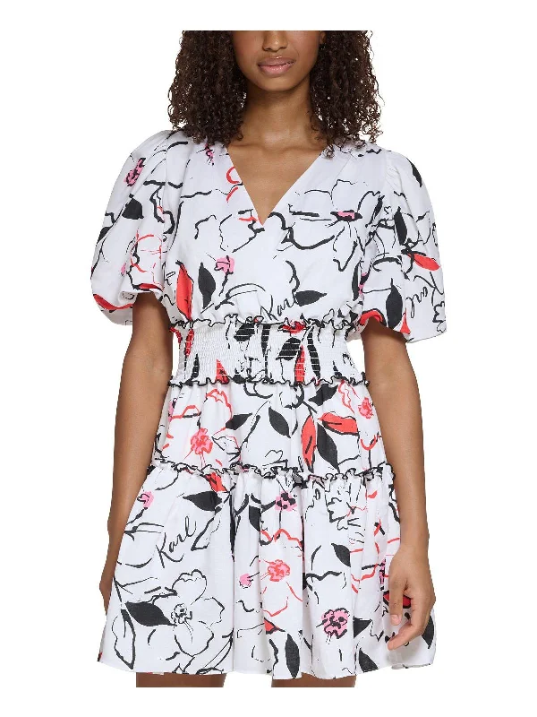 Womens Floral Print Linen Mini Dress