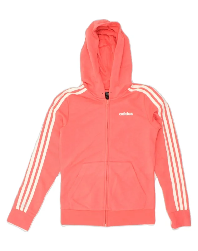 ADIDAS Womens Zip Hoodie Sweater UK 4/6 XS Red Cotton