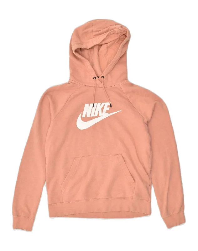 NIKE Womens Graphic Hoodie Jumper UK 10 Small Orange Cotton