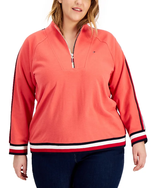 Tommy Hilfiger Plus Size Funnel Neck Pullover Quarter Zip Sweatshirt