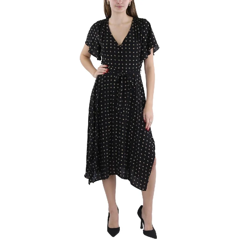 Womens Handkerchief Hem Belted Fit & Flare Dress